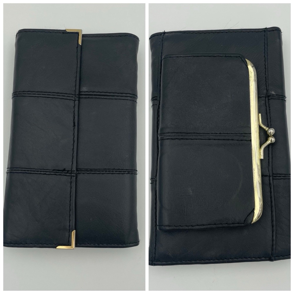 Vintage Wallet‎ Black Leather GrannyCore Classic Preppy Made USA Kiss-lock Coin